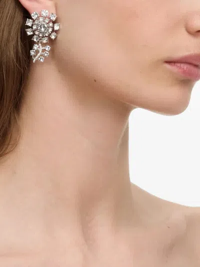 Self-portrait Crystal-embellished Floral Earrings In Metallic