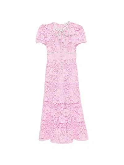 Self-portrait Crystal-embellished Floral-lace Midi Dress In Pink