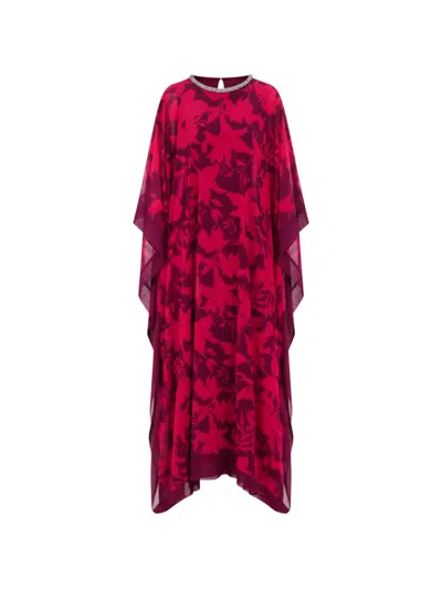 Self-portrait Crystal-embellished Floral-print Kaftan Maxi Dress In Rosa