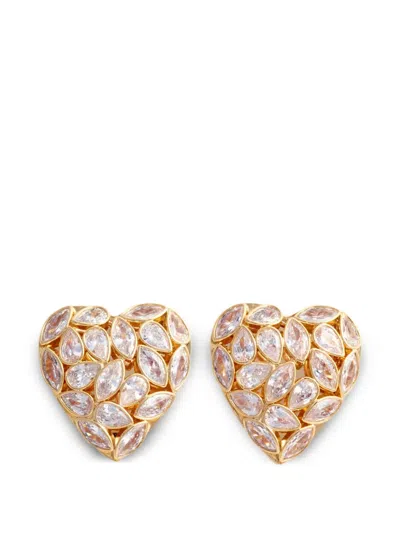 Self-portrait Crystal Heart Drop Earrings Gold Plated Brass