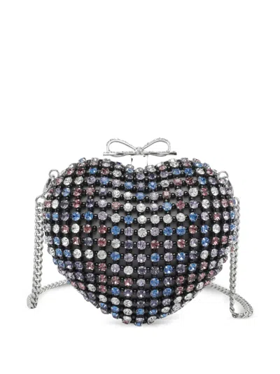 Self-portrait Crystal-embellished Heart-shaped Clutch In Black