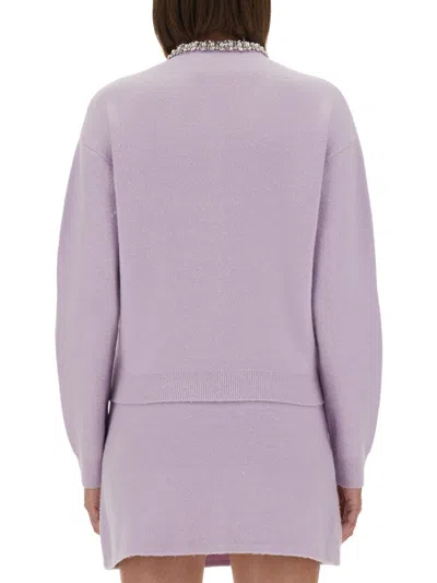 Self-portrait Crystal-embellished Knit Cardigan In Purple