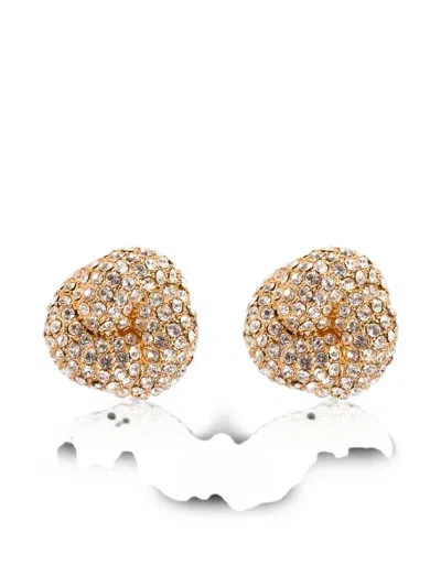 Self-portrait Crystal-embellished Knot Earrings In Gold