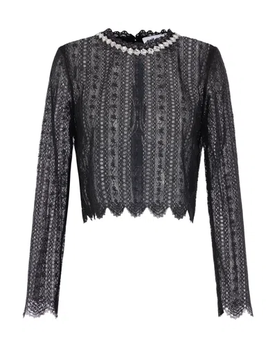 Self-portrait Crystal-embellished Lace Blouse In Black