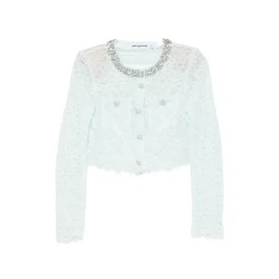 Self-portrait Crystal-embellished Lace Jacket In Blue