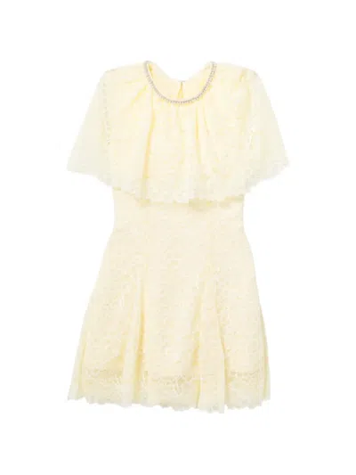 Self-portrait Crystal-embellished Lace Mini Dress In Yellow