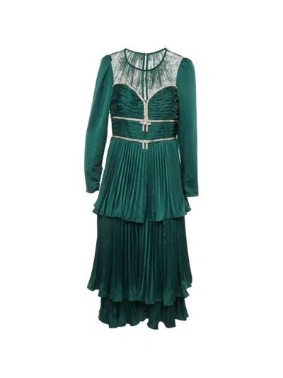 Pre-owned Self-portrait Crystal-embellished Maxi Dress In Green