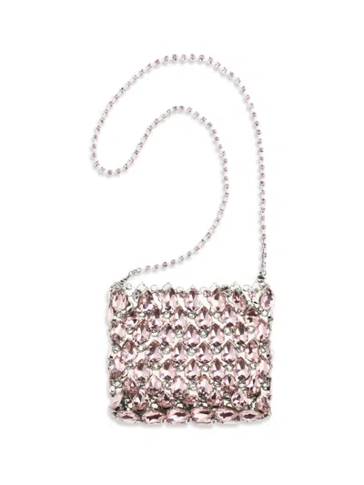 Self-portrait Crystal-embellished Mesh Clutch In Pink