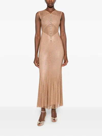 Self-portrait Crystal-embellished Mesh Maxi Dress In Neutral