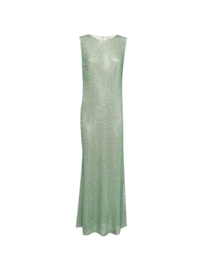Pre-owned Self-portrait Crystal-embellished Mesh Midi Dress In Green