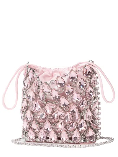 Self-portrait Crystal-embellished Metallic Knit Mini Bag In Pink