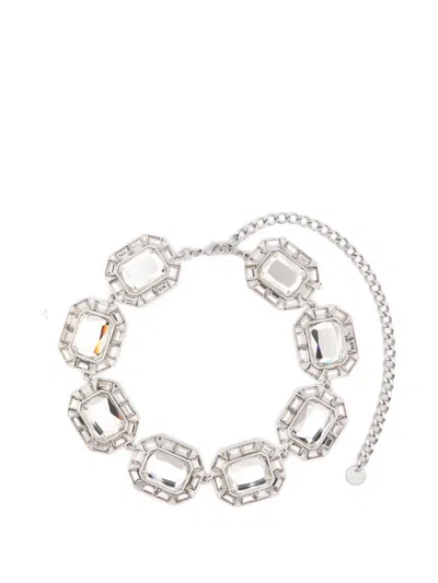 Self-portrait Crystal-embellished Necklace In Silver