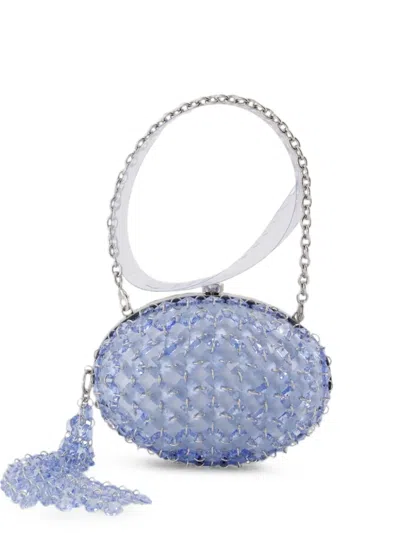 Self-portrait Crystal-embellished Oval Clutch Bag In Brown