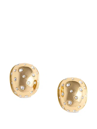 Self-portrait Crystal-embellished Oval Earrings In Gold