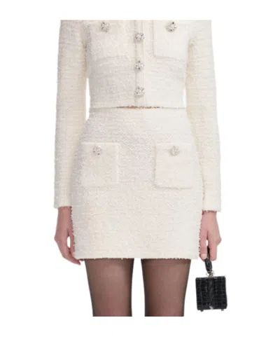 Self-portrait Crystal-embellished Padded-shoulder Jacket In White