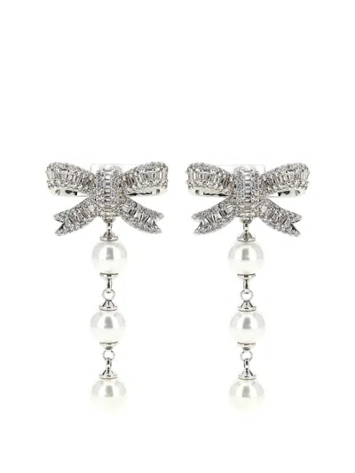 Self-portrait Crystal Bow Pearl Droplet Jewelry Silver In Metallic