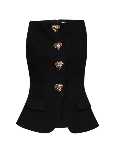 Self-portrait Crystal-embellished Peplum Top In Black