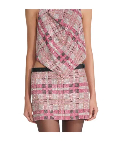 Self-portrait Crystal-embellished Plaid Mini Skirt In Pink