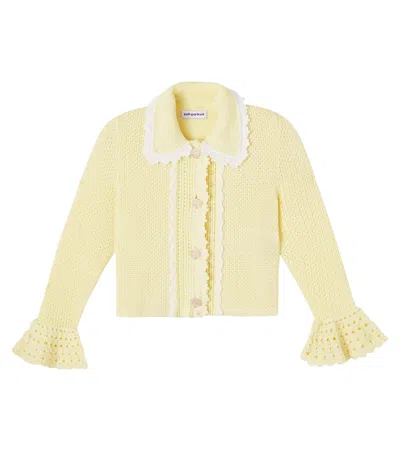 Self-portrait Kids' Crystal-embellished Pointelle Cardigan In Yellow