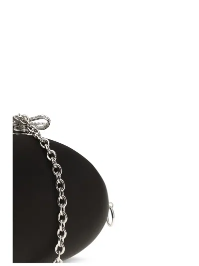 Self-portrait Crystal-embellished Satin Clutch In Black