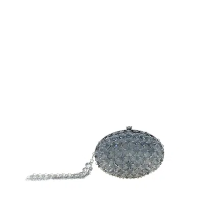 Self-portrait Crystal-embellished Satin Clutch In Gray