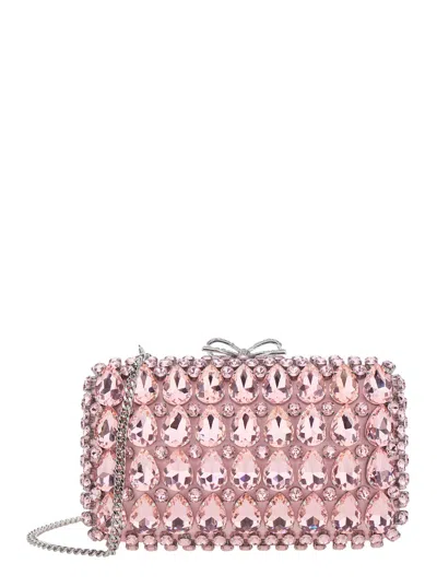 Self-portrait Crystal-embellished Satin Clutch In Pink