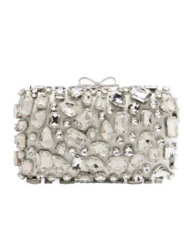Self-portrait Crystal-embellished Satin Clutch In White