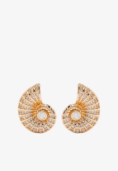 Self-portrait Crystal-embellished Shell Earrings In Gold