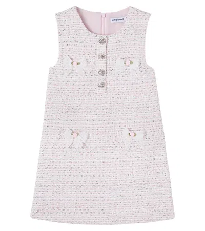 Self-portrait Kids' Crystal-embellished Tweed Dress In Pink