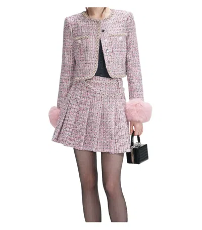 Self-portrait Crystal-embellished Tweed Jacket In Pink