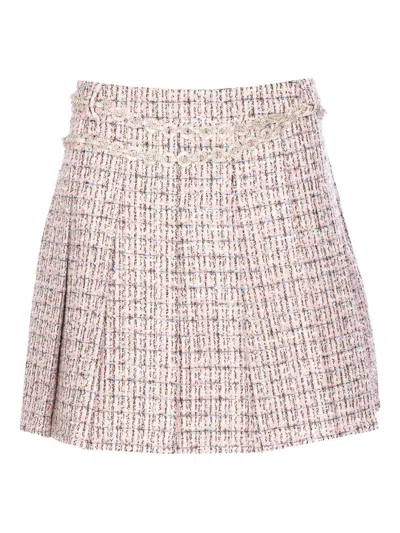 Self-portrait Crystal-embellished Tweed Skirt In Neutral