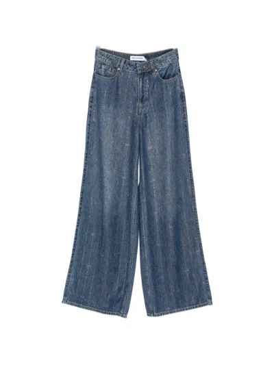 Self-portrait Rhinestone-embellished Wide-leg Jeans In Blue