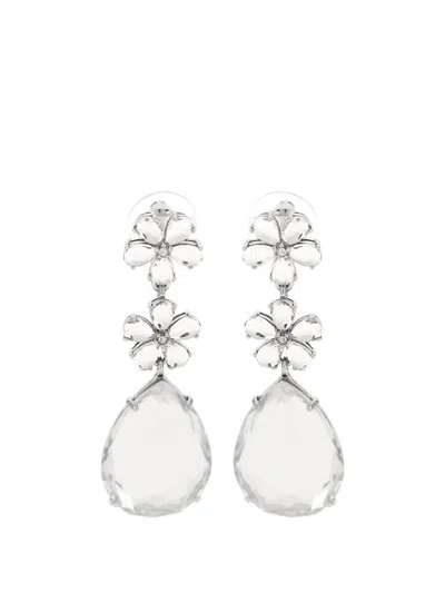 Self-portrait Crystal Flower Tiered Teardrop Shape Earrings In Metallic