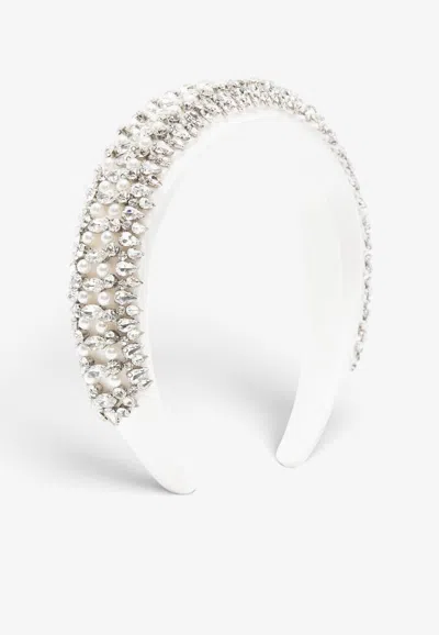Self-portrait Crystals And Pearls Wide Headband In White