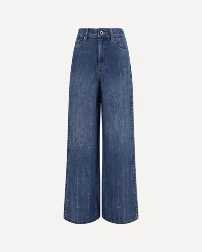 Self-portrait Crystal-striped Jeans In Blue