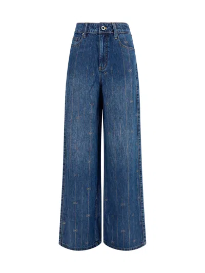Self-portrait Crystal-striped Lyocell Jeans In Blue