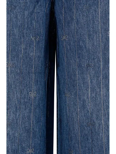 Self-portrait Crystal-striped Lyocell Jeans In Blue