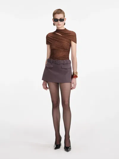 Self-portrait Cut-out Front Fully Lined Shirt - Size 6 In Brown