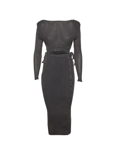 Pre-owned Self-portrait Cut-out Rib-knit Midi Dress In Grey