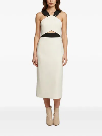 Pre-owned Self-portrait Cut-out Zig-zag Trim Midi Dress In Neutrals