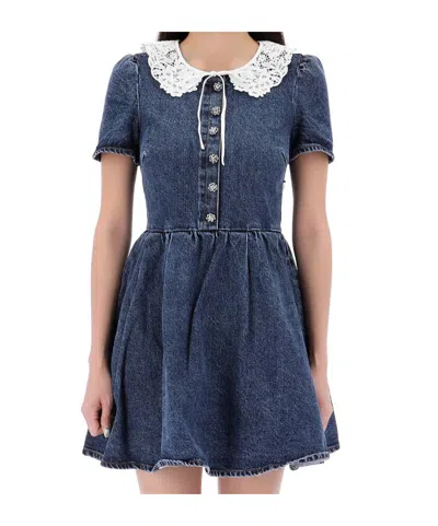 Self-portrait Damaged Lace Collar Denim Mini Dress In Blue