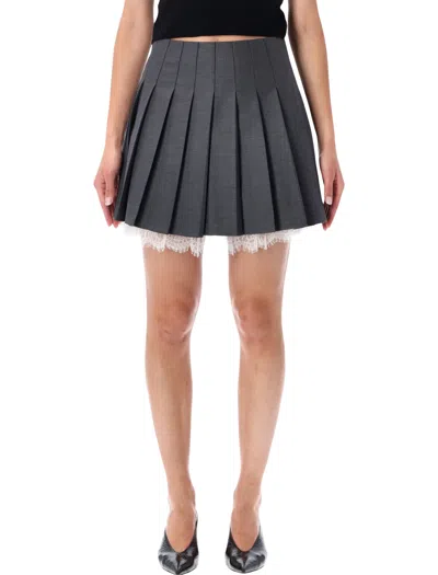 Self-portrait Dark Grey Pleated Mini Skirt In Gray
