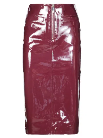 Self-portrait Deep Purple Faux Leather High-waisted Midi Skirt In Burgundy