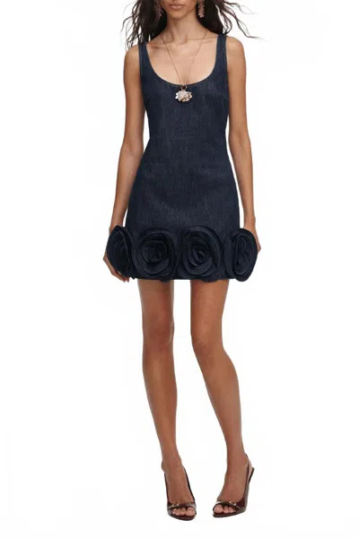 Self-portrait Denim 3d Flower Mini Dress In Navy In Blue
