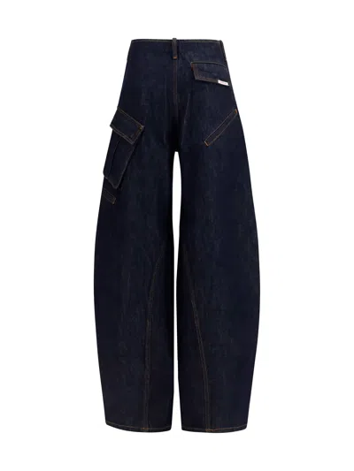 Self-portrait Barrel-leg Denim Cargo Pants In Blue