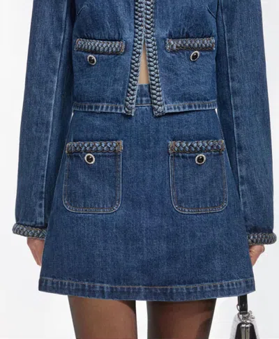 Self-portrait Denim Braided Mini Skirt In Blue