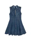 Self-portrait Paneled Broderie Anglaise Denim Mini Dress In Blue