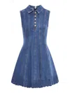 Self-portrait Paneled Broderie Anglaise Denim Mini Dress In Blue