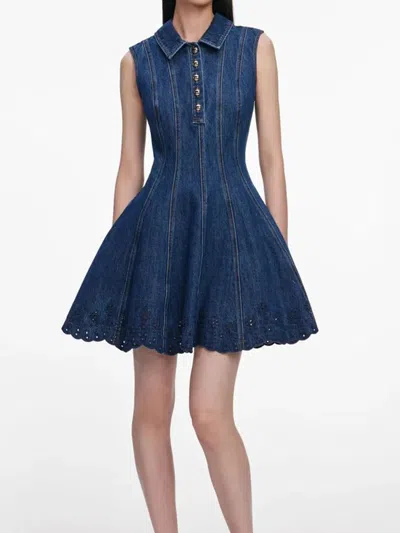 Self-portrait Denim Broderie Mini Dress In Blue