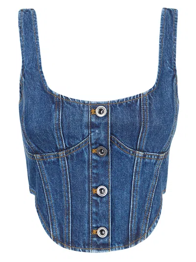 Self-portrait Denim Corset Top In Blue